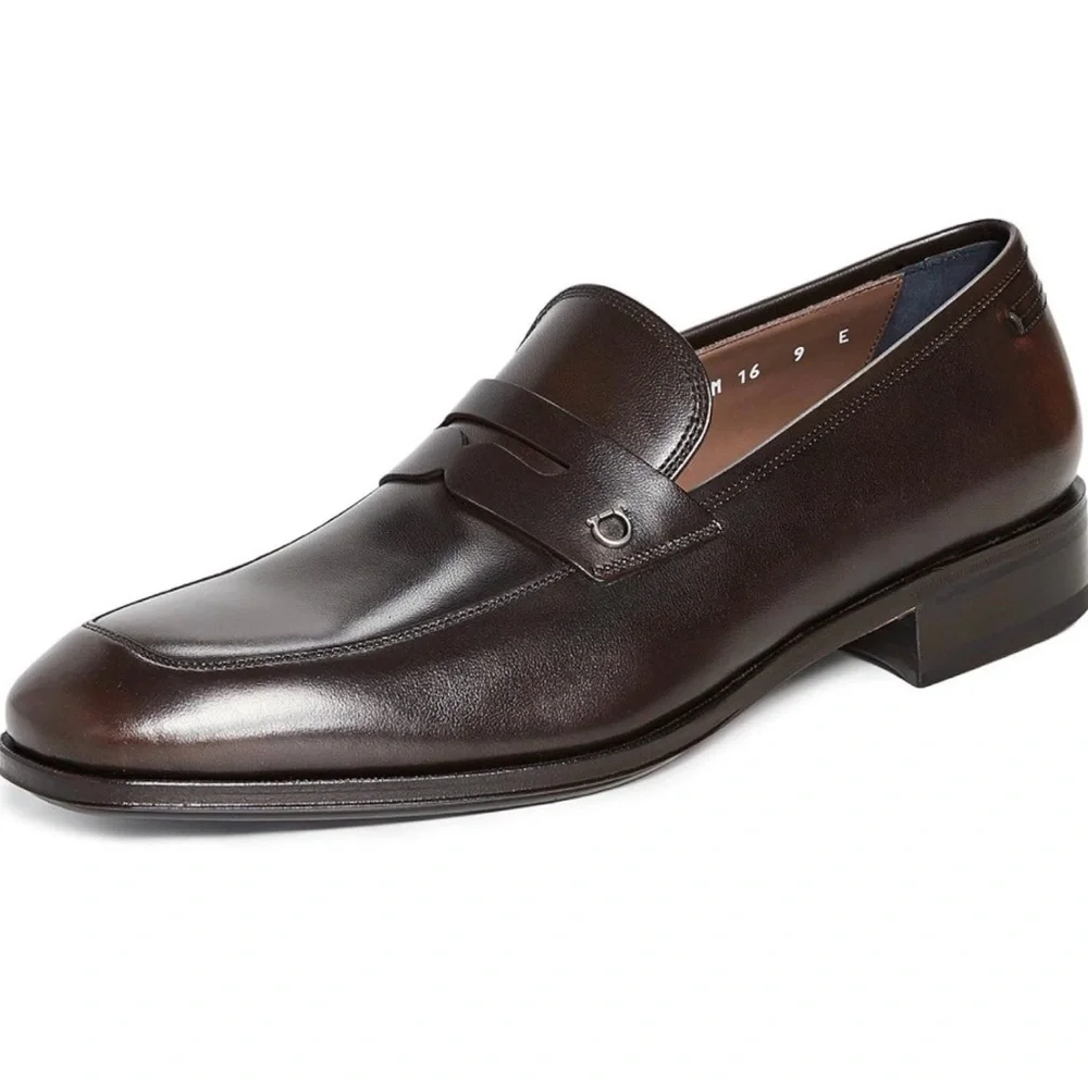 New Salvatore Ferragamo Tito Penny Men Leather Moccasin Loafers Brown US 13 M - Picture 2 of 5